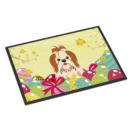 Carolines Treasures 18 x 27 in. Easter Eggs Shih Tzu Red White Indoor or Outdoor Mat BB6087MAT